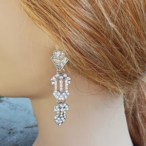 Elegant Silver Tone Crystal Drop Earrings